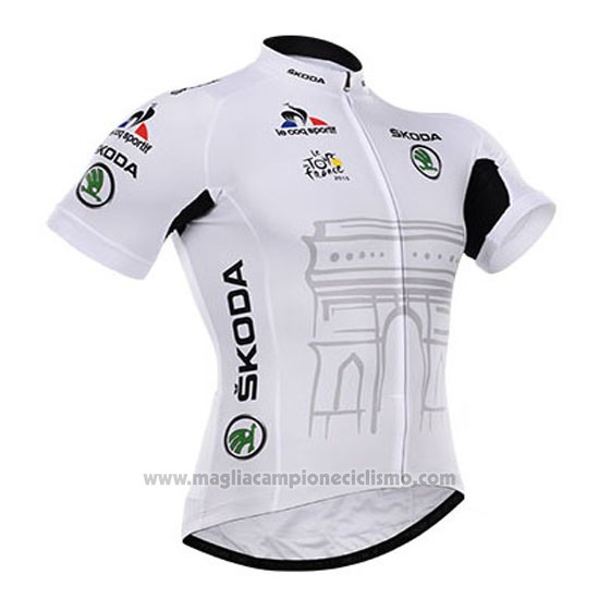 2015 Abbigliamento Ciclismo Tour de France Bianco Manica Corta e Salopette